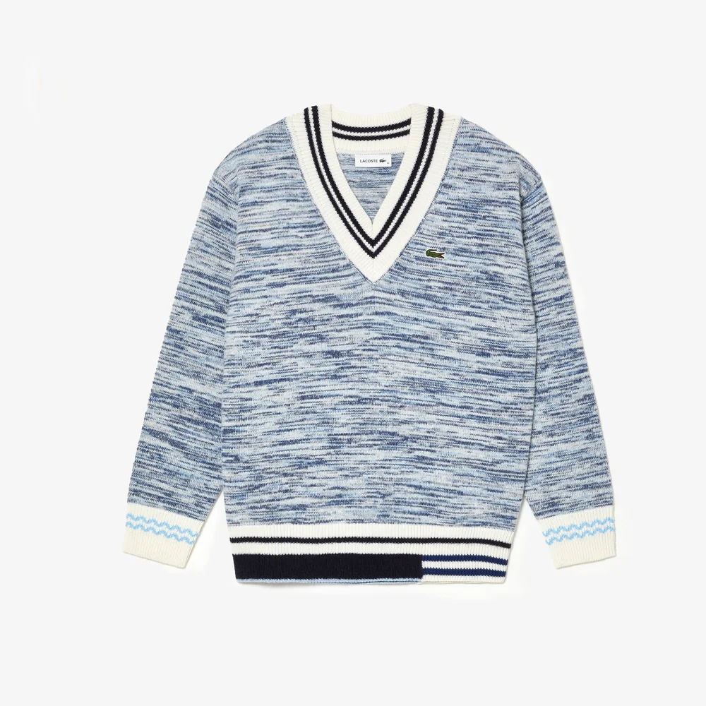 Contrast Stripe V Neck Alpaga Sweater