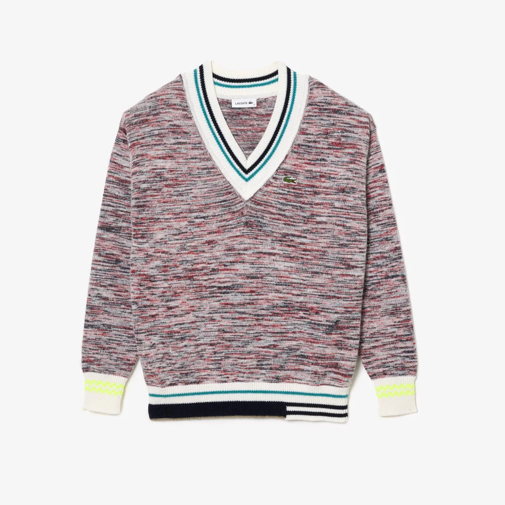Contrast Stripe V Neck Alpaga Sweater