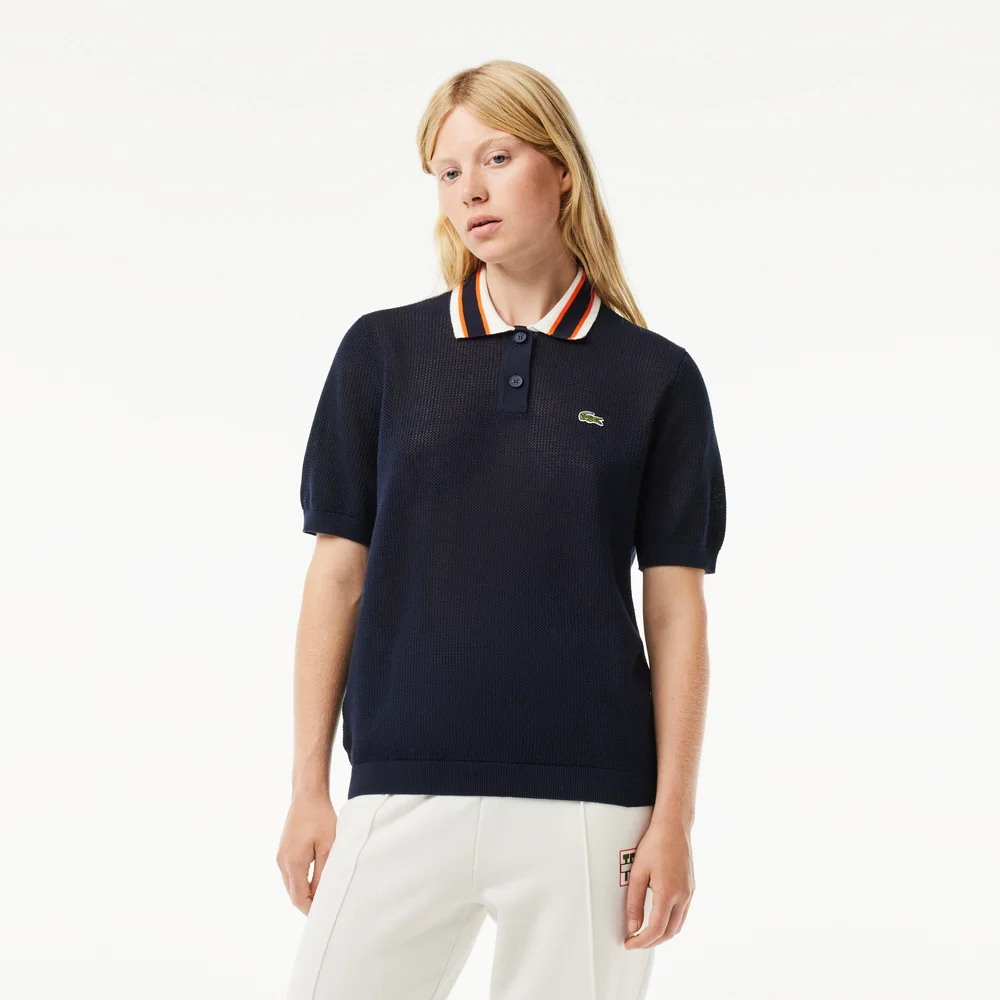 Áo Len Lacoste Nữ Ngắn Tay Cổ Polo Chất Liệu Cotton - Xanh Navy • LI8