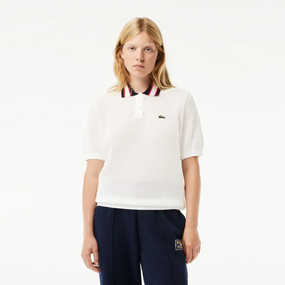 Áo Len Lacoste Nữ Ngắn Tay Cổ Polo Chất Liệu Cotton