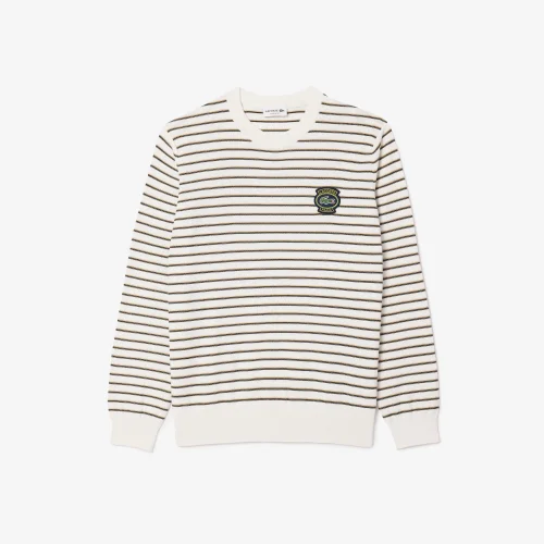 Striped Cotton Lacoste Badge Crew Neck Sweater