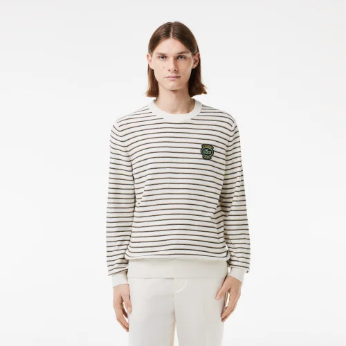 Striped Cotton Lacoste Badge Crew Neck Sweater