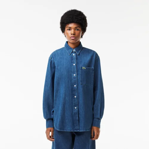 Women's Lacoste Oversized Cotton Denim Shirt - Blue Chine • 36L