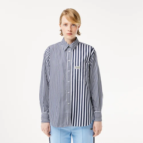 Lacoste x Bandier Striped Cotton Poplin Shirt - Navy Blue • 525