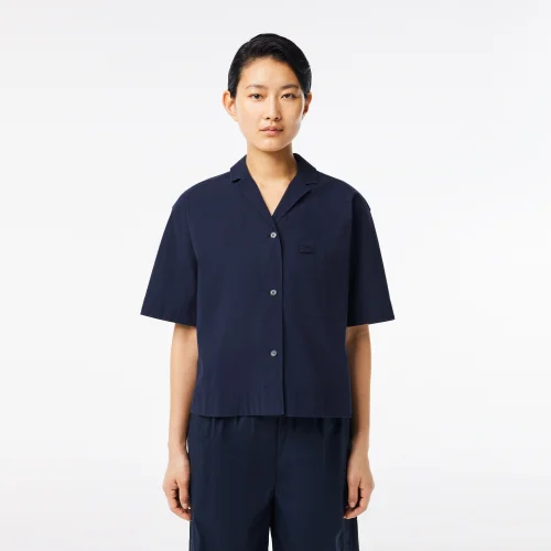 Áo Sơ Mi Lacoste Nữ Oversize Chất Liệu Cotton Poplin