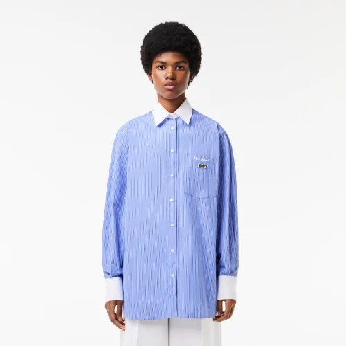 Áo Sơ Mi Lacoste Nữ Oversize Chất Liệu Cotton Poplin