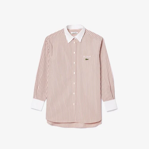 Áo Sơ Mi Lacoste Nữ Oversize Chất Liệu Cotton Poplin