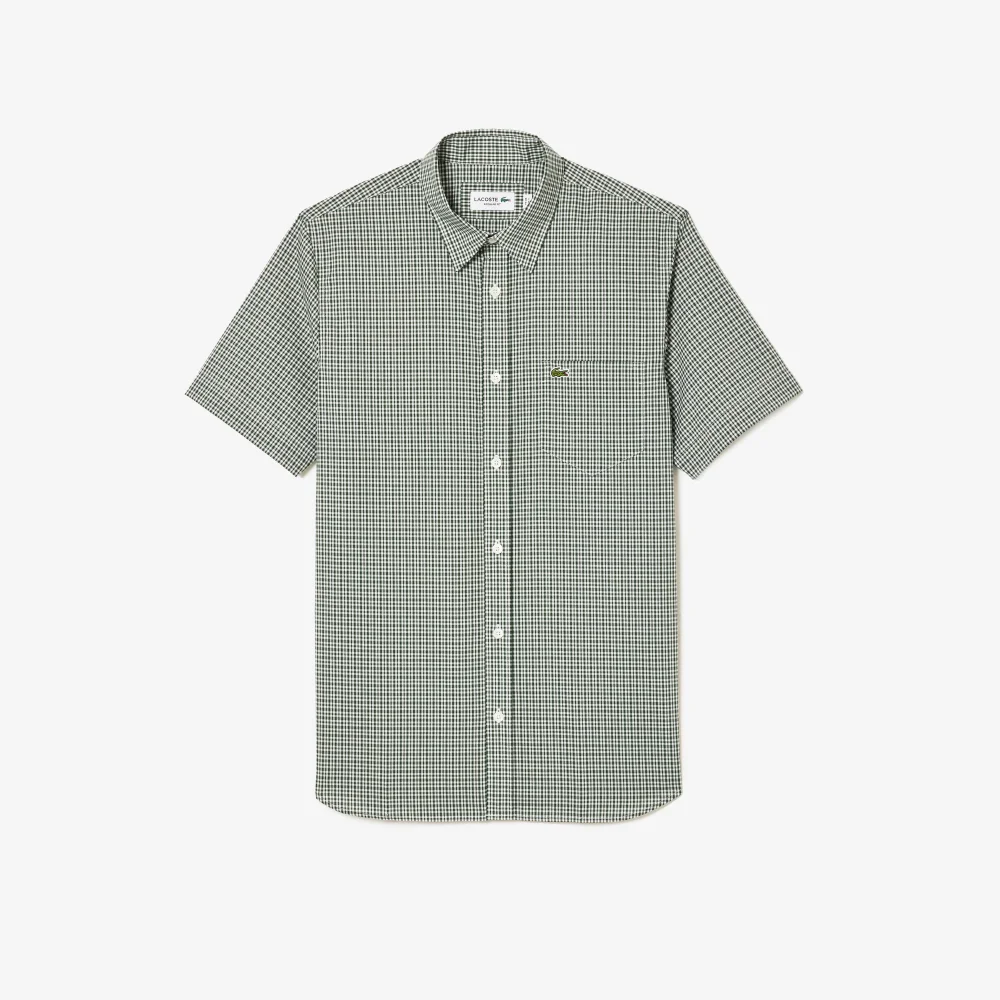 Short Sleeved Checked Poplin Shirt - Green  • DCJ