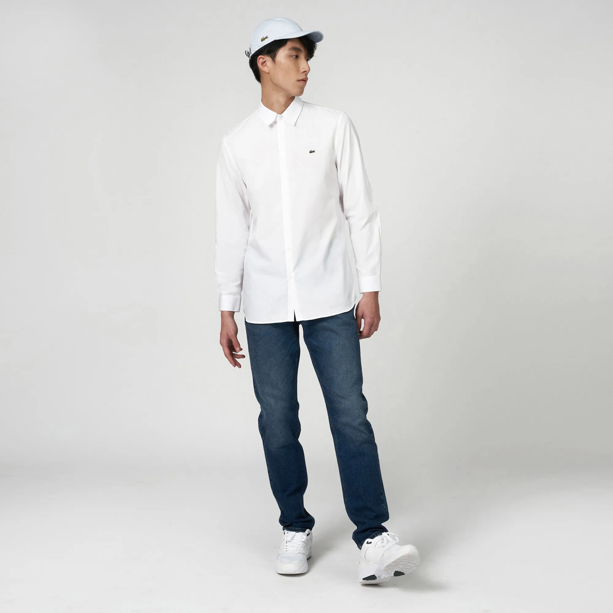 Áo Sơ Mi Lacoste Nam Dáng Ôm Chất Liệu Poplin Co Giãn - Trắng • 001