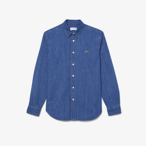 Áo Sơ Mi Lacoste Nam Dáng Suông Chất Liệu Denim Nhẹ - Xanh • CDZ