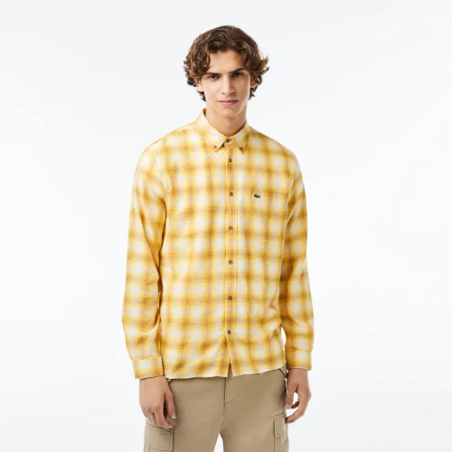 Cotton/Wool Blend Checked Shirt - Brown • QIQ