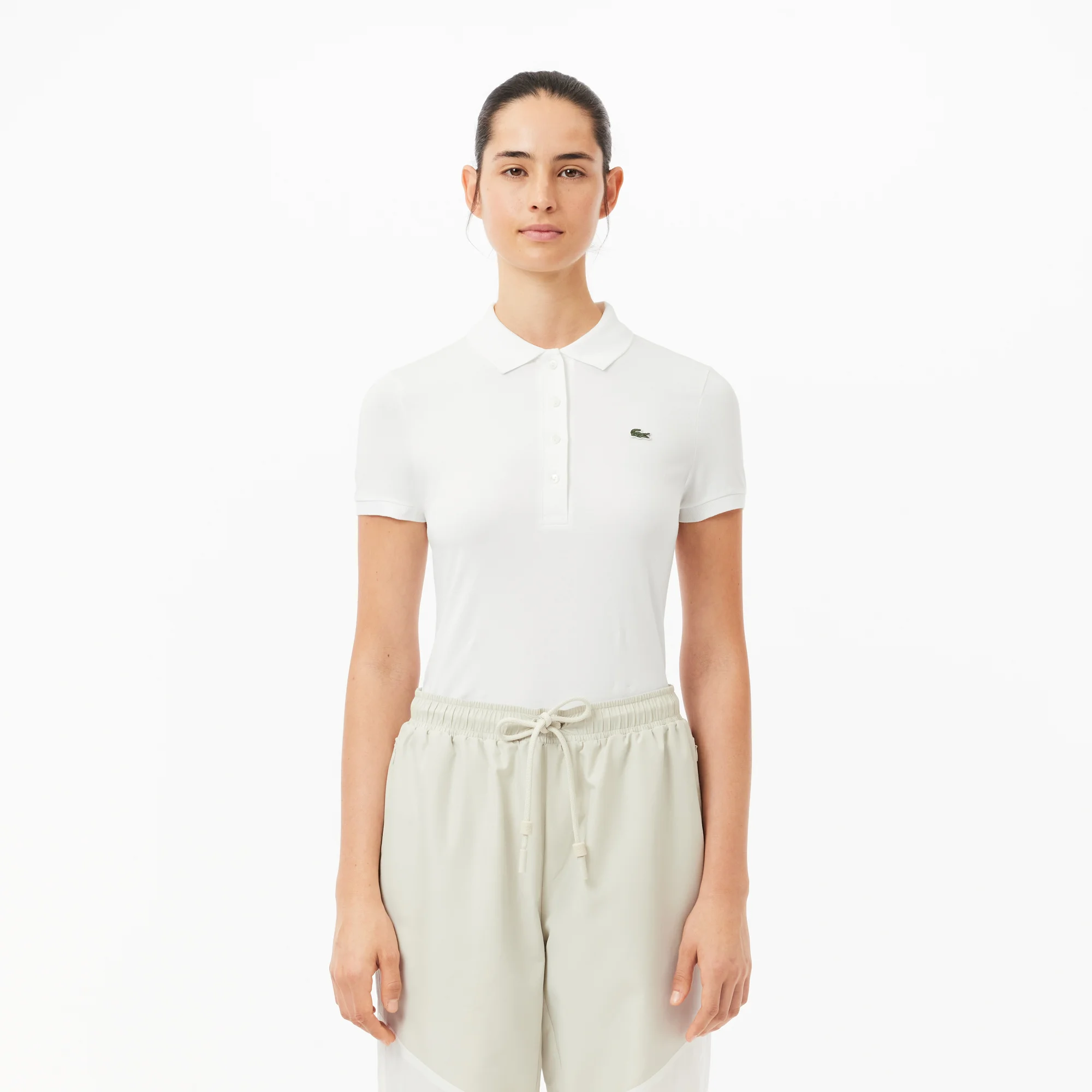 Áo Polo Lacoste Nữ Dáng Ôm Chất Liệu Cotton Jersey Co Giãn - Trắng • 001