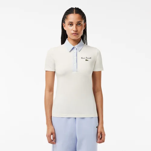 Áo Polo Lacoste Nữ Ôm Dáng Cổ Phối Màu Chất Liệu Jersey Co Giãn - Trắng • IRQ