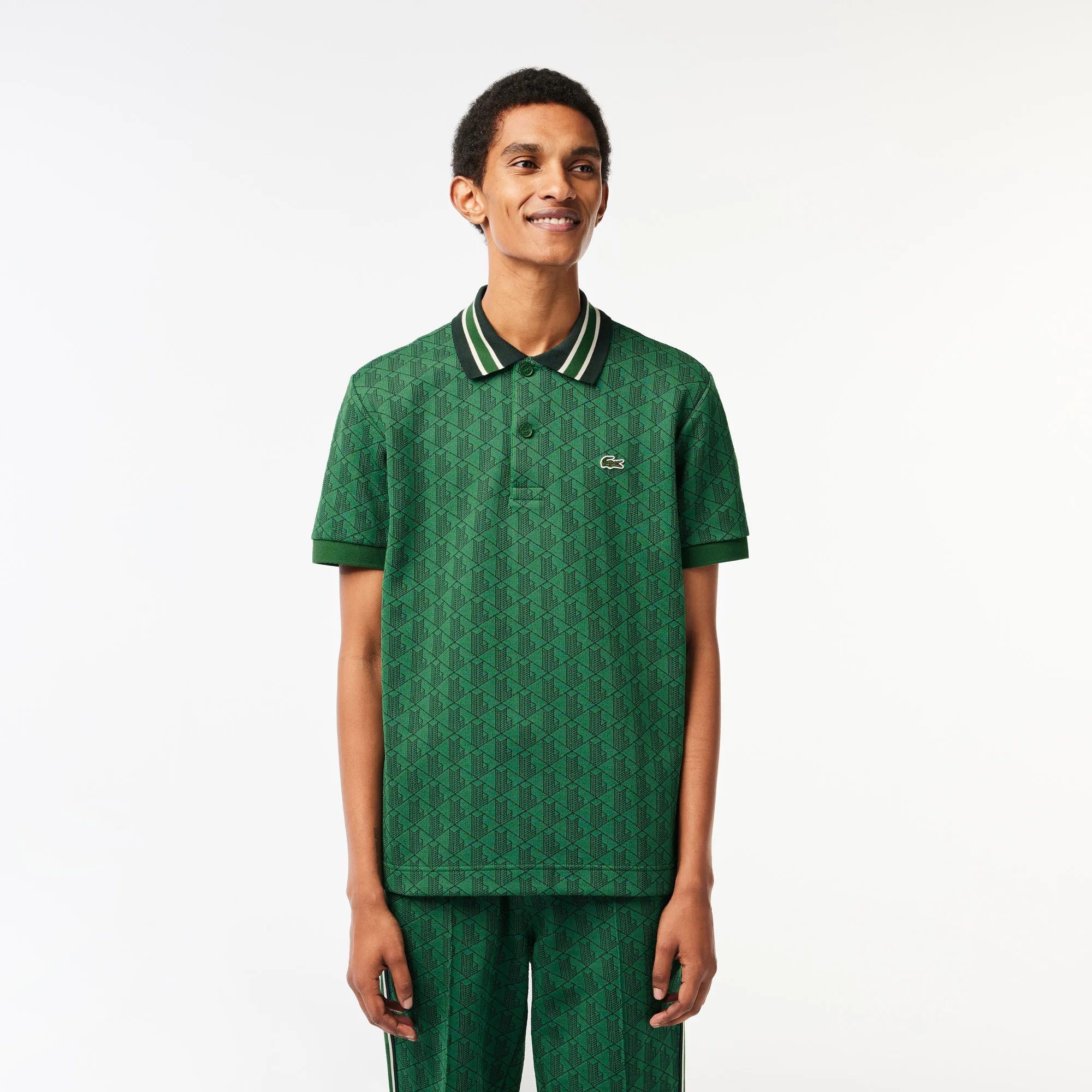Classic Fit Contrast Collar Monogram Motif Polo Shirt - Green • QIJ
