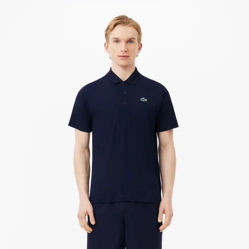 Men's Lacoste SPORT Breathable Run-Resistant Interlock Polo Shirt - Navy Blue • 166