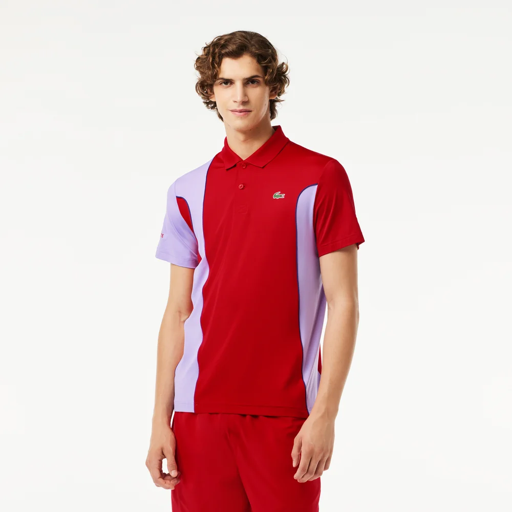 Men's Lacoste SPORT x Novak Djokovic Regular Fit Colour-Block Polo - Red  • Y01