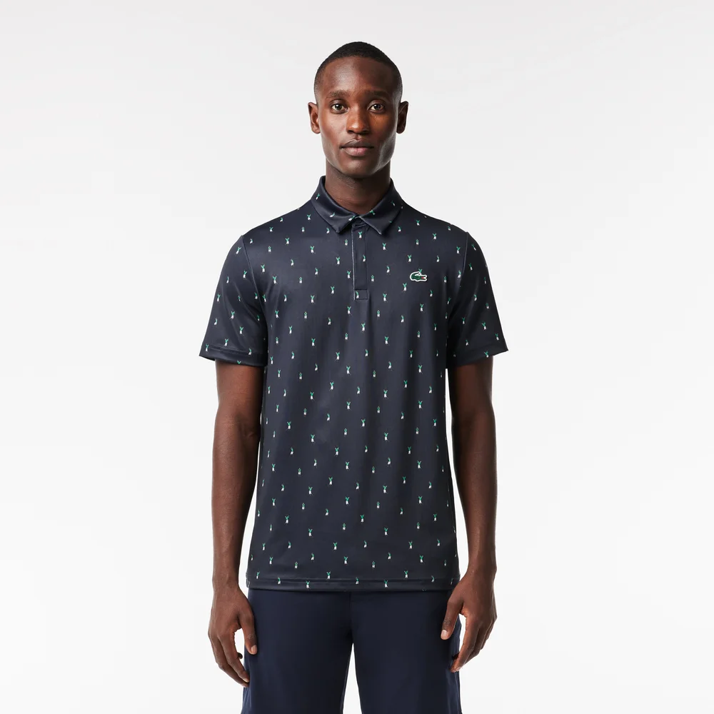 Men’s Lacoste Golf Printed Recycled Polyester Polo Shirt - Navy Blue • RIJ