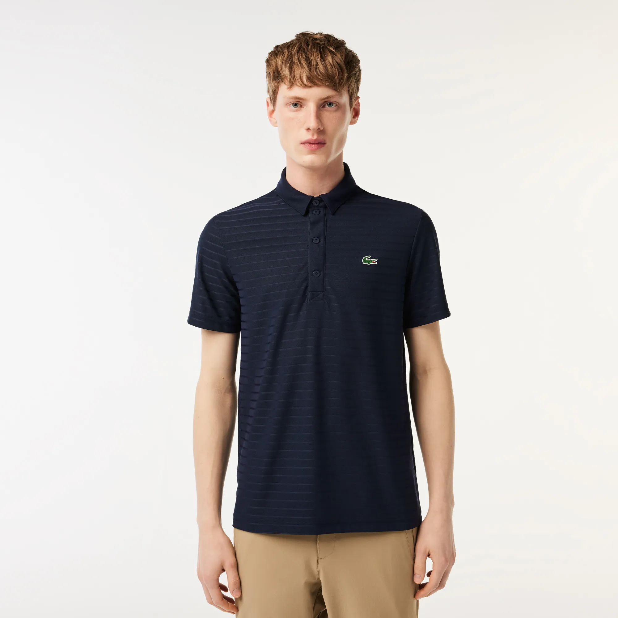 Men's Lacoste SPORT Textured Breathable Golf Polo Shirt - Navy Blue • 166
