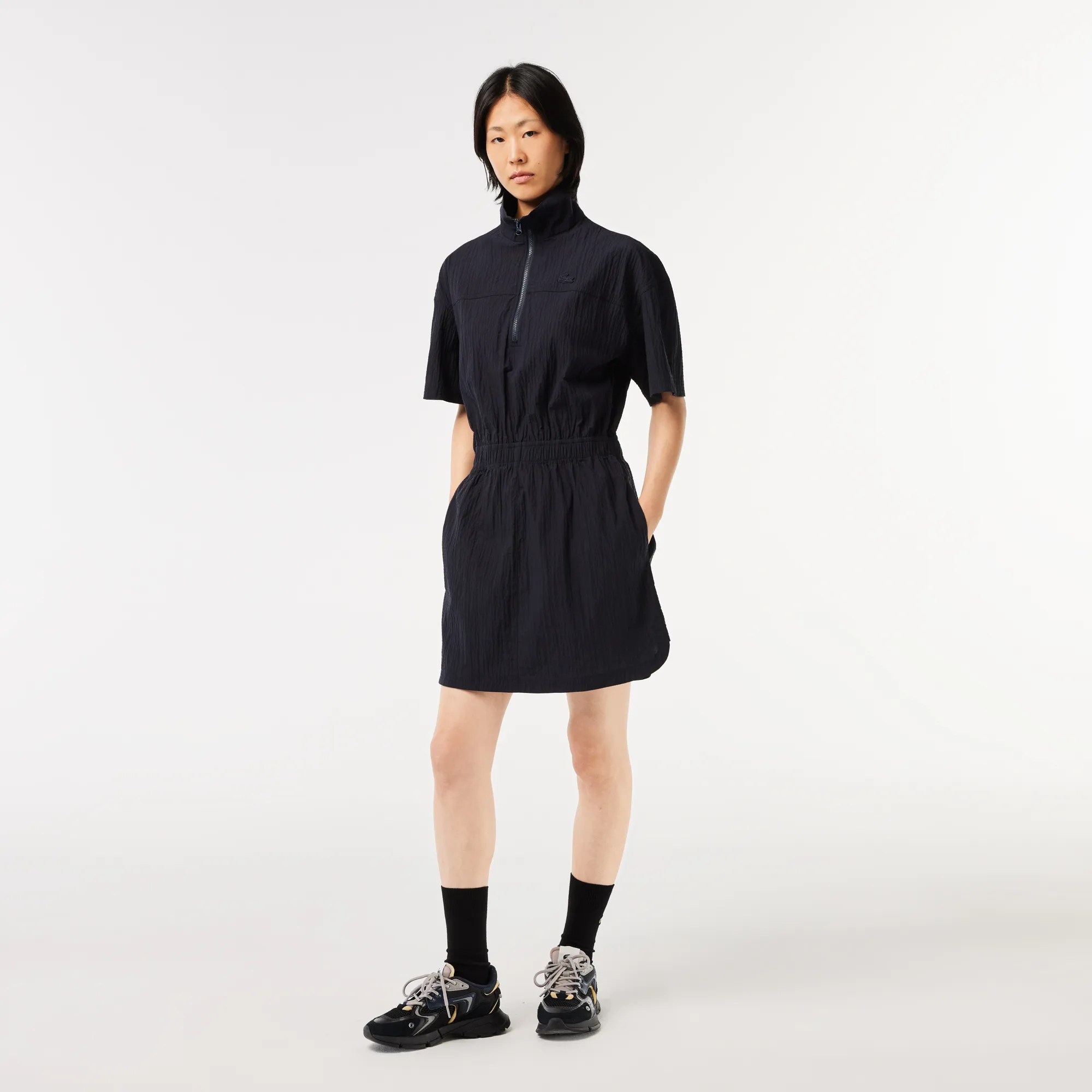 Zip Neck Loose Fit Cotton Dress