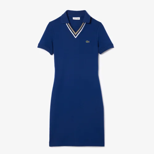 Slim Fit V Neck Stretch Piqué Polo Dress