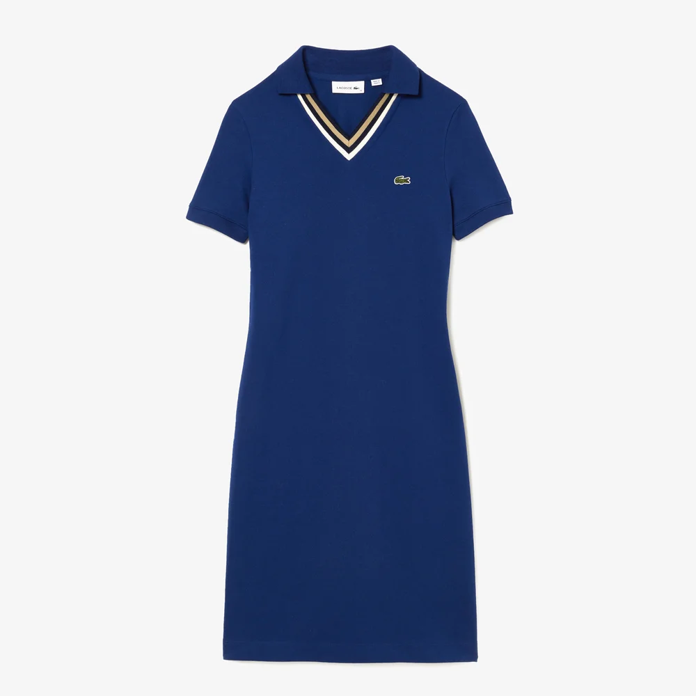 Slim Fit V Neck Stretch Piqué Polo Dress