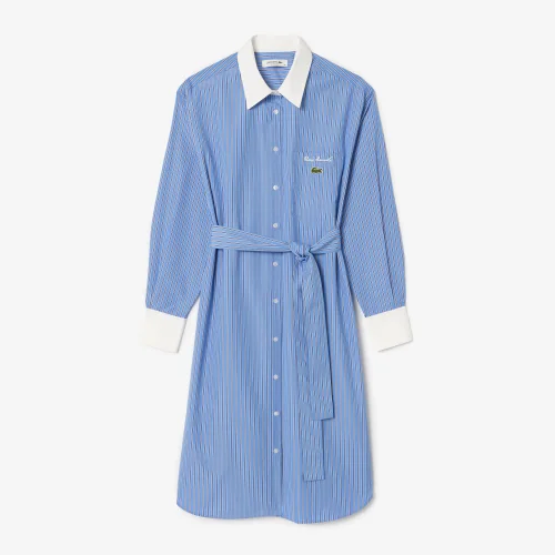 Long Sleeved Striped Cotton Poplin Dress