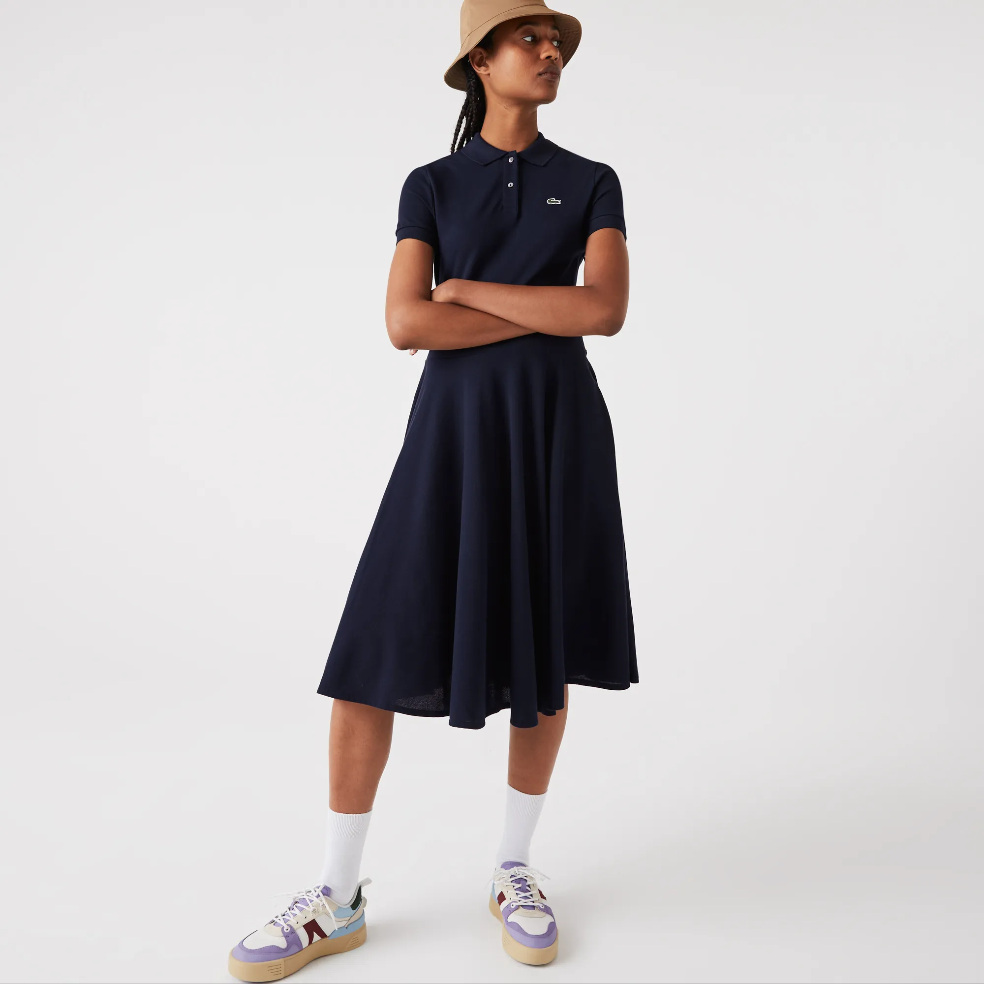 Women’s Fitted Cotton Piqué Polo Dress - Navy Blue • 166