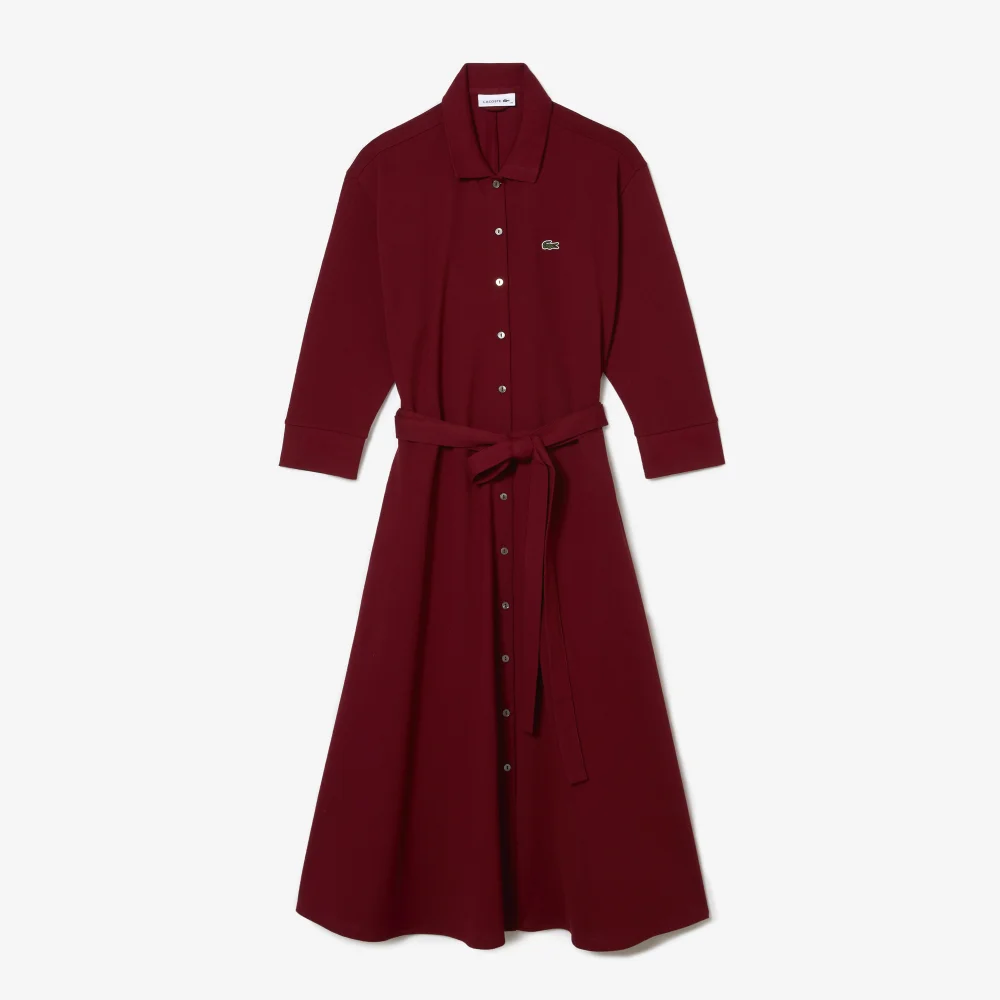 Women’s Buttoned Belted Cotton Piqué Polo Dress