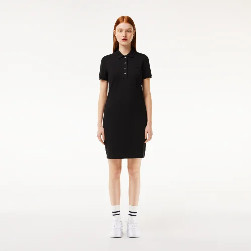 Women's Stretch Cotton Piqué Polo Dress - Black • 031