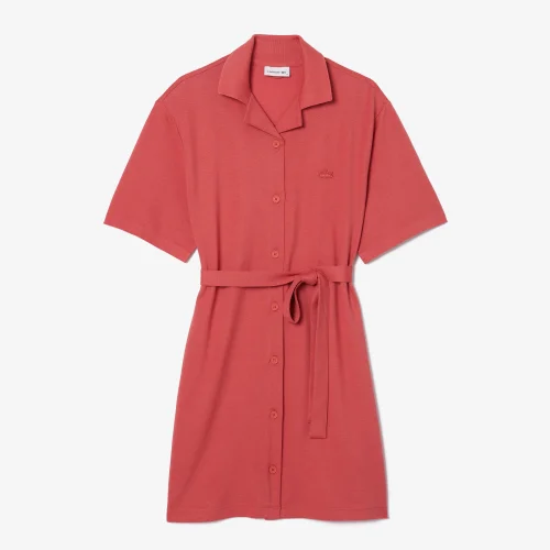 Women’s Lacoste Linen/Cotton Blend Belted Button Dress