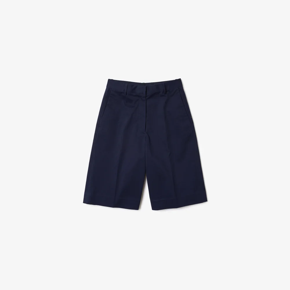 Women's New Classic Pleated Stretch Cotton Bermuda Shorts - Navy Blue • 166