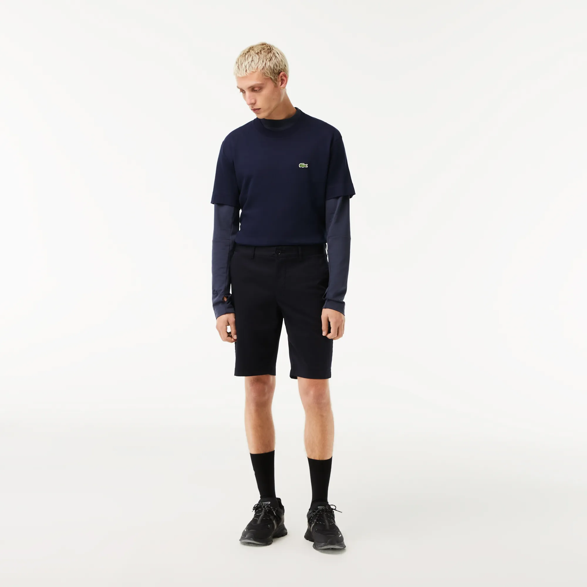 Men’s Lacoste Slim Fit Organic Cotton Bermuda Shorts - Navy Blue • HDE