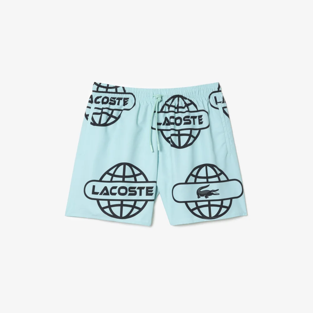 Long Lacoste Print Swim Trunks