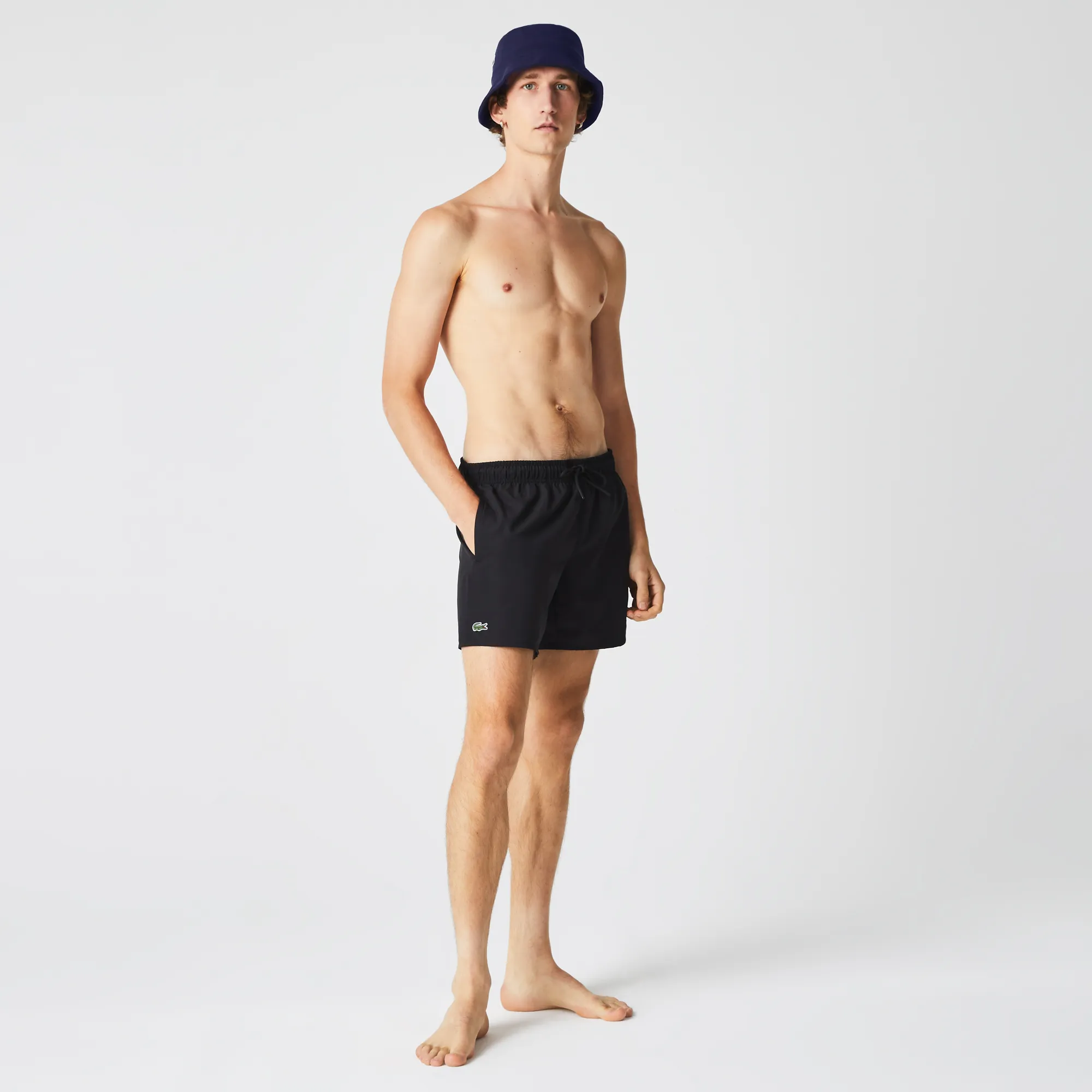 Long Lacoste Print Swim Trunks