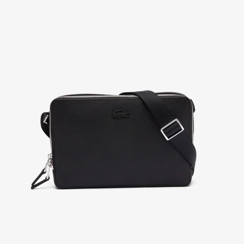 Unisex Chantaco Matte Stitched Leather Zippered Crossbody Bag - Black • 000