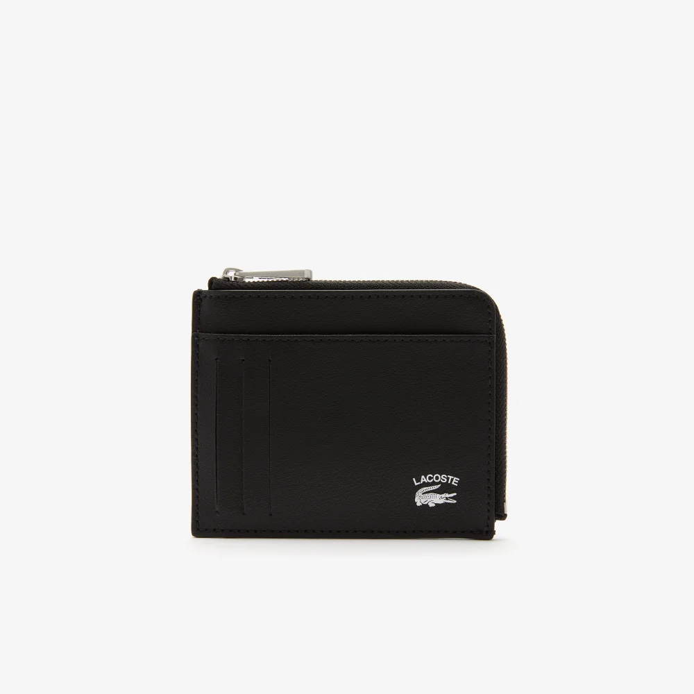 Men's Lacoste Contrast Inscription Zip Card Holder - Black • 000