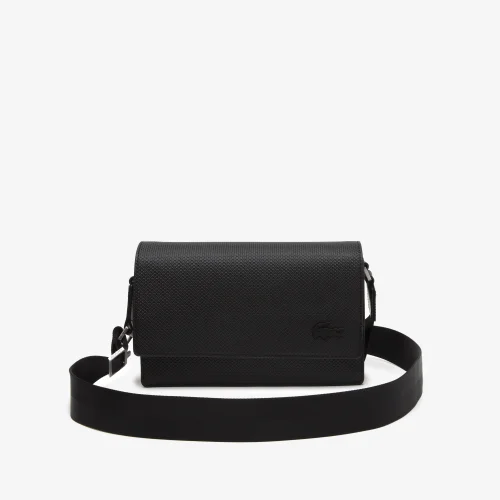 Unisex Lacoste Chantaco Calfskin Leather Flap Closure Bag - Black • 000