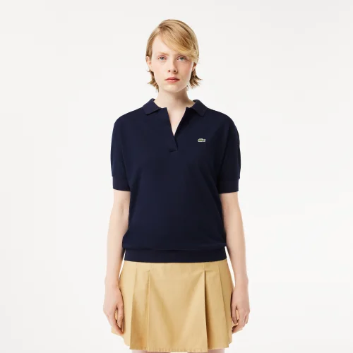 Women's Lacoste Flowy Piqué Polo Shirt - Navy Blue • 166