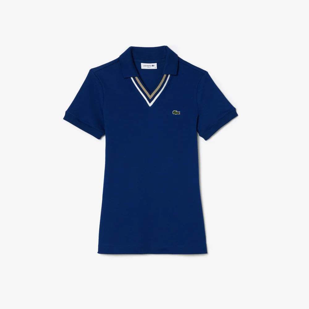 Slim Fit V Neck Stretch Piqué Polo Shirt