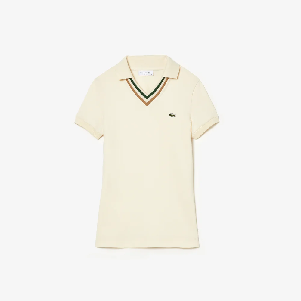 Áo Polo Lacoste Nữ Cổ V Dáng Ôm Chất Liệu Piqué Co Giãn