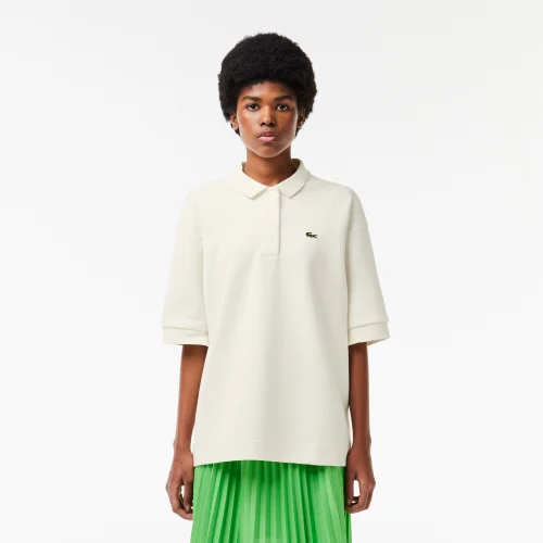 Double Sided Cotton Piqué Oversized Polo Shirt - White • 70V