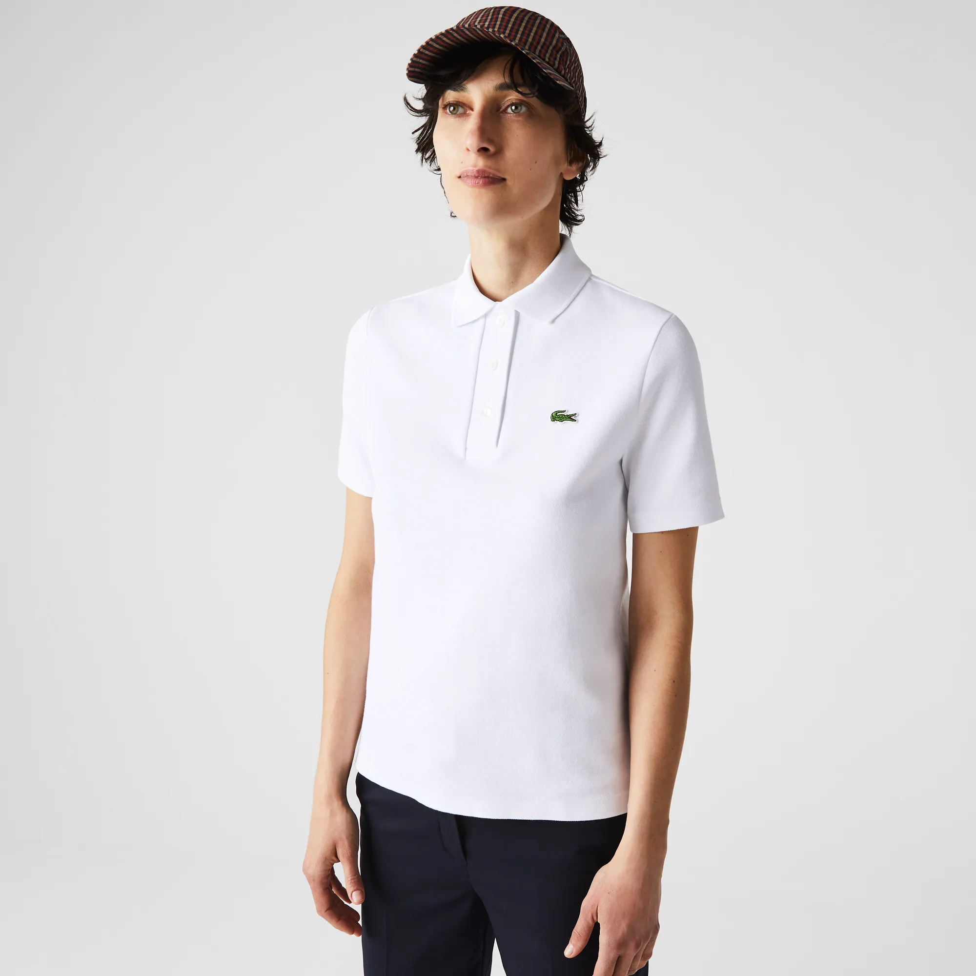 Áo Polo Lacoste Nữ Dáng Suông Có Sọc Chất Liệu Organic Cotton - Trắng • 001