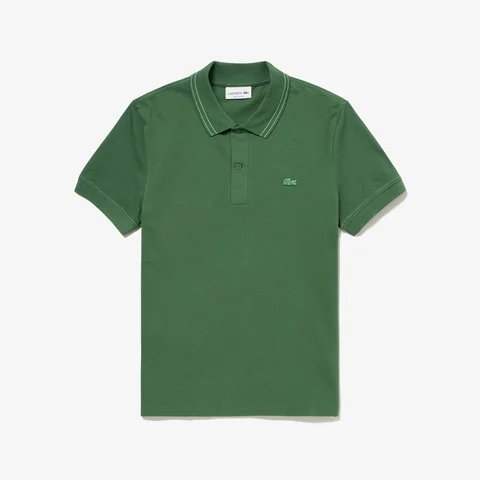 Regular Fit Stripe Collar Stretch Piqué Polo Shirt - Green • 132