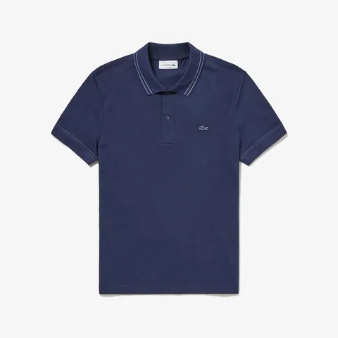 Regular Fit Stripe Collar Stretch Piqué Polo Shirt - Navy Blue • 166