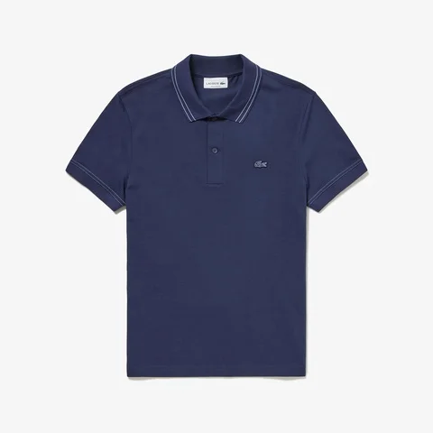 Regular Fit Stripe Collar Stretch Piqué Polo Shirt