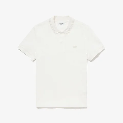 Regular Fit Stripe Collar Stretch Piqué Polo Shirt - White • 70V