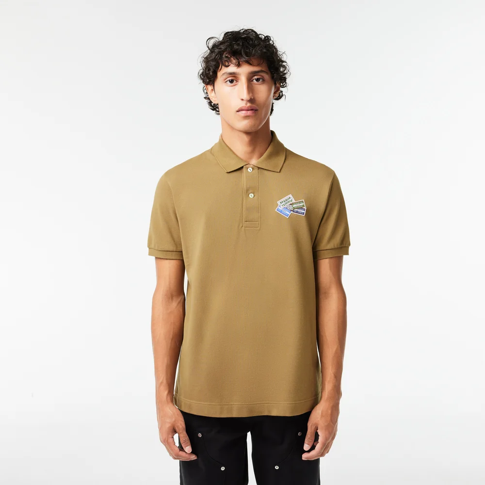 Cotton Piqué L.12.12 Badge Detail Polo Shirt - Brown • SIX