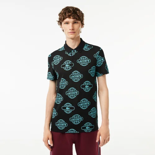 Globe Print Lacoste Movement Polo Shirt