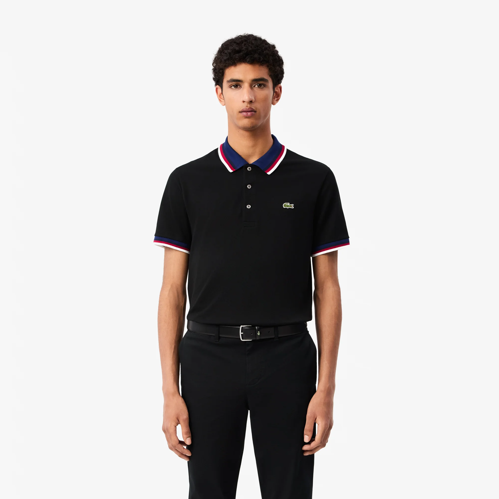 Contrast Collar and Cuff Stretch Polo Shirt - Black • 031