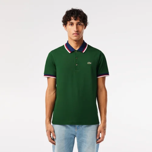 Contrast Collar and Cuff Stretch Polo Shirt - Green • 132